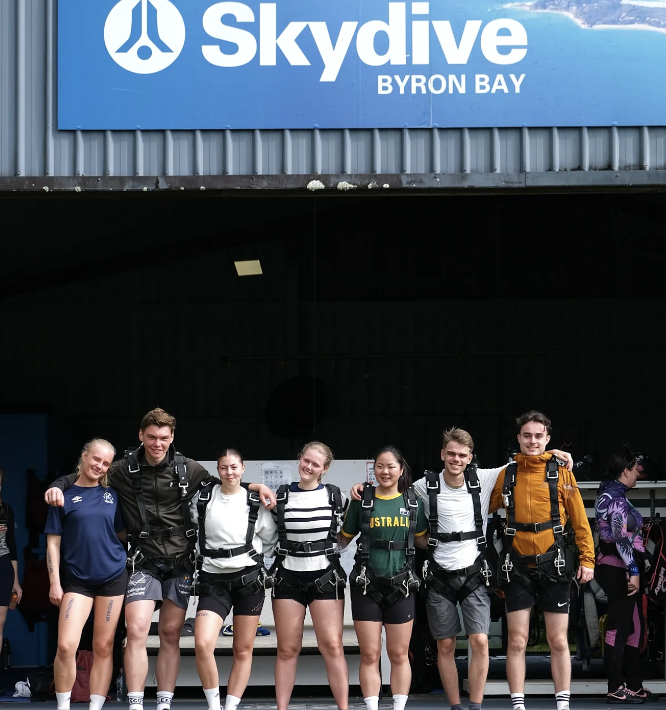 Group Photo. Skydive in Byron Bay